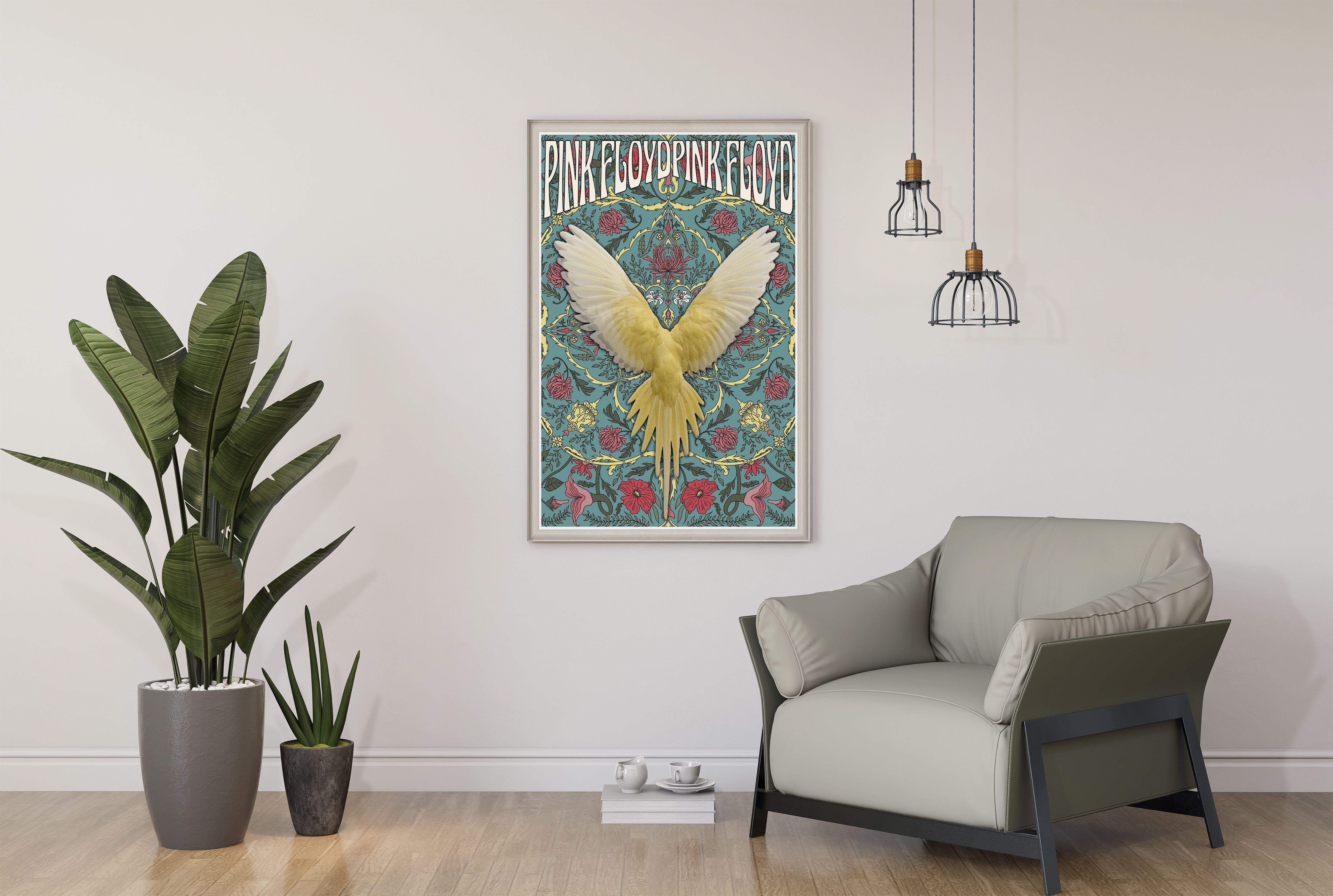 Pink Floyd concert poster with psychedelic design elements